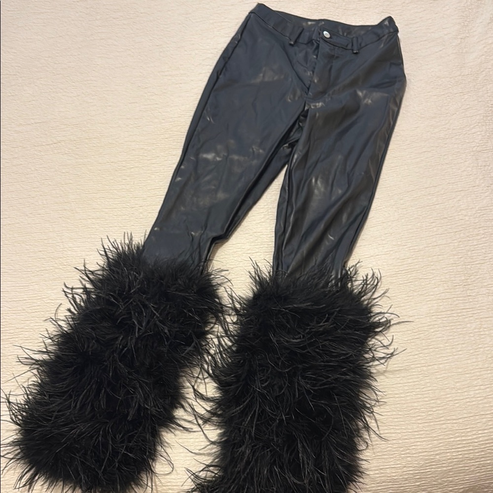 Black Faux Leather Jeans with Fur Trim FASHION NOVA LUXE